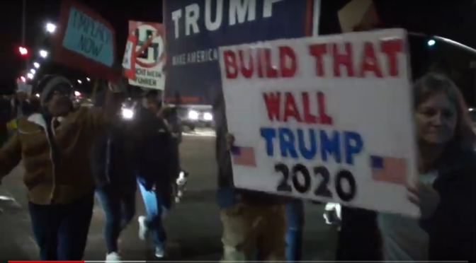 Spreading the LOVE Trump Supporters Carry GIANT TRUMP SIGN Through Angry Impeach Trump Mob
